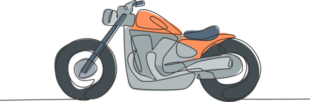 1 contínuo linha desenhando do retro velho vintage motocicleta ícone. clássico moto transporte conceito solteiro linha desenhar Projeto gráfico ilustração png