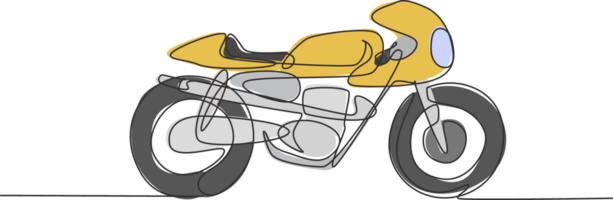 One single line drawing of old retro vintage motorcycle. Vintage motorbike transportation concept continuous line draw design graphic illustration png