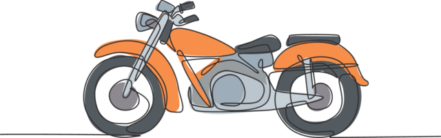 singolo continuo linea disegno di vecchio classico Vintage ▾ motociclo simbolo. retrò motocicletta mezzi di trasporto concetto uno linea grafico disegnare design illustrazione png