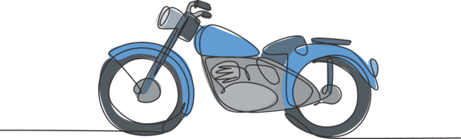 un Célibataire ligne dessin de vieux rétro ancien moto. ancien moto transport concept continu ligne dessiner conception graphique illustration png