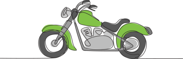 One continuous line drawing of retro old vintage motorcycle icon. Classic motorbike transportation concept single line graphic draw design illustration png