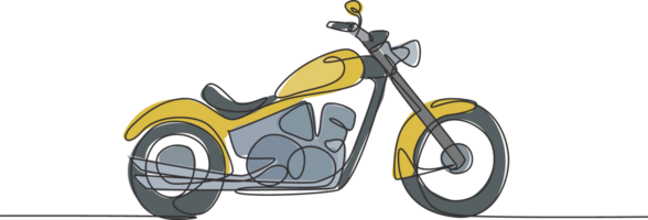 One single line drawing of old retro vintage motorcycle. Vintage motorbike transportation concept continuous line draw design illustration graphic png