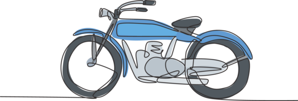 een single lijn tekening van oud retro wijnoogst motorfiets. wijnoogst motor vervoer concept doorlopend lijn trek ontwerp grafisch illustratie png
