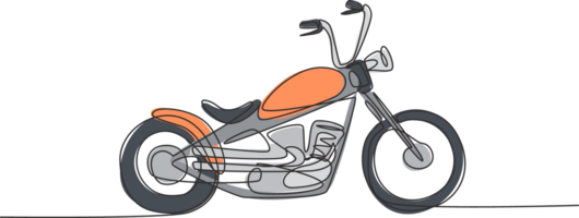 un continu ligne dessin de rétro vieux ancien hachoir moto icône. classique moto transport concept Célibataire ligne dessiner conception graphique illustration png