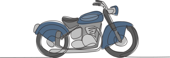 One continuous line drawing of retro old vintage motorcycle icon. Classic motorbike transportation concept single line graphic draw design illustration png