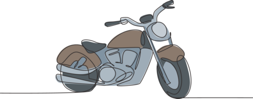 One continuous line drawing of retro old vintage motorcycle icon. Classic motorbike transportation concept single line draw graphic design illustration png