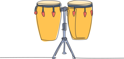 un continu ligne dessin de traditionnel africain ethnique tambouriner, bongo. percussion la musique instruments concept. dynamique Célibataire ligne dessiner graphique conception illustration png