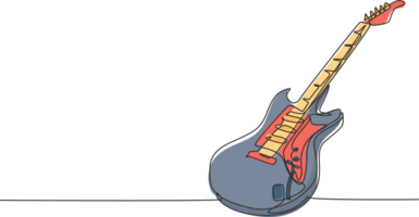 Single continuous line drawing of electric guitar. Stringed music instruments concept. Modern one line draw graphic design illustration png