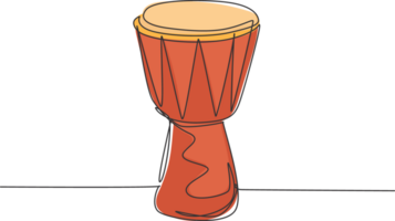 enda kontinuerlig linje teckning av traditionell afrikansk etnisk trumma, djembe. modern percussion musik instrument begrepp ett linje dra design grafisk illustration png