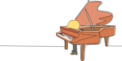 One single line drawing of luxury wooden grand piano. Modern classical music instruments concept continuous line draw design illustration graphic png