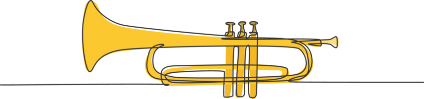 single doorlopend lijn tekening van klassiek trompet. wind muziek- instrumenten concept. modieus een lijn trek ontwerp grafisch illustratie png
