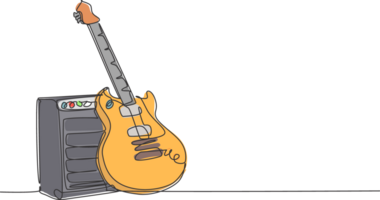 un Célibataire ligne dessin de électrique guitare avec amplificateur. à cordes la musique instruments concept. branché continu ligne dessiner graphique conception illustration png