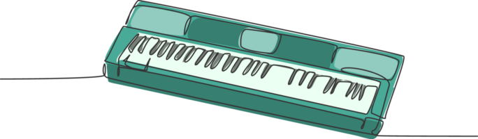 Single kontinuierlich Linie Zeichnung von elektrisch Synthesizer. Musik- Instrumente Konzept. modisch einer Linie zeichnen Design Grafik Illustration png