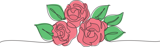 Single kontinuierlich Linie Zeichnung von frisch romantisch schön Rose Blume Strauß. Gruß Karte, Einladung, Logo, Banner, Poster Konzept. modern einer Linie zeichnen Design Grafik Illustration png