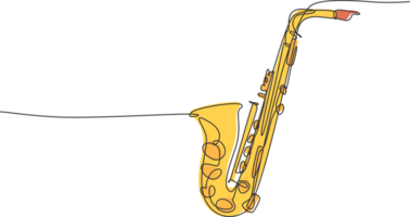 een doorlopend lijn tekening van klassiek saxofoon. wind muziek- instrumenten concept. modern single lijn grafisch trek ontwerp illustratie png