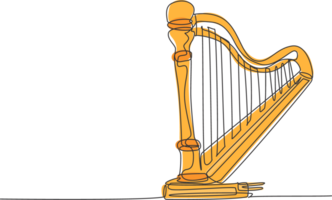 un Célibataire ligne dessin de élégant classique harpe. à cordes la musique instruments concept. moderne continu ligne dessiner conception graphique illustration png