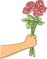 uno continuo línea dibujo de Fresco hermosa romántico Rosa flor ramo. moderno saludo tarjeta, invitación, logo, bandera, póster concepto soltero línea dibujar gráfico diseño ilustración png