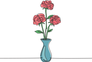 uno continuo línea dibujo de Fresco hermosa Rosa flor en porcelana florero. moderno saludo tarjeta, invitación, logo, bandera, póster concepto soltero línea dibujar gráfico diseño ilustración png