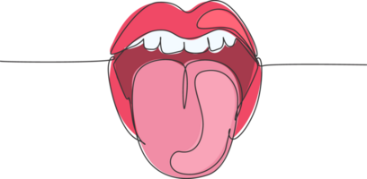 One continuous line drawing of old retro classic iconic logo lips and tongue from 80s era. Vintage icon item concept single line draw design graphic illustration png