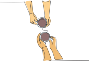 disegno a linea continua di giovani coppie maschili e femminili che si godono una tazza di caffè al bar. concetto di appuntamento romantico illustrazione di disegno di una linea di disegno png