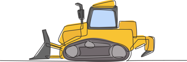 Single continuous line drawing of bulldozer for paving the road, commercial vehicle. Heavy backhoe construction machines equipment concept. Trendy one line draw design graphic illustration png