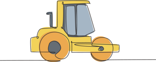 uno continuo linea disegno di metallo rullo veicolo per pavimentazione il strada, commerciale veicolo. pesante costruzione camion attrezzatura concetto. dinamico singolo linea disegnare design grafico illustrazione png