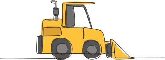 ett enda linje teckning av bulldozer för väg reparera, företag kommersiell fordon illustration. tung traktor maskiner fordon konstruktion begrepp. modern kontinuerlig linje dra design png