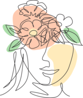 Célibataire continu ligne dessin la nature portrait minimaliste. fleur bouquet tête concept. beauté floral cosmétique salon abstrait visage imprimer. branché un ligne art dessiner conception graphique illustration png