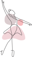 soltero continuo línea dibujo bailarina en ballet movimiento danza estilo. belleza minimalista bailarín concepto logo, escandinavo póster impresión Arte. de moda uno línea dibujar diseño gráfico ilustración png