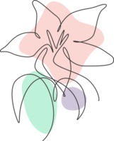 un continu ligne dessin magnifique abstrait orchidée fleur. minimal Frais beauté Naturel concept. Accueil mur décor, affiche, fourre-tout sac, en tissu imprimer. Célibataire ligne dessiner conception graphique illustration png