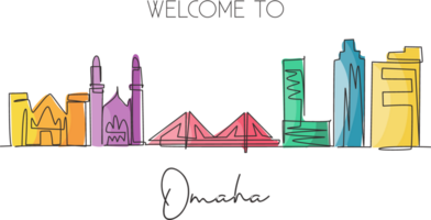 One continuous line drawing of Omaha city skyline, Nebraska. World beautiful landscape tourism and travel vacation for wall decor print. Stylish single line draw graphic design illustration png