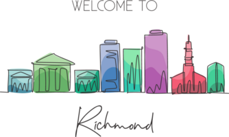 One single line drawing of Richmond city skyline, Virginia. Historical town landscape in the world. Best holiday destination. Editable stroke trendy continuous line draw design illustration png