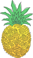 Single one line drawing pineapple fruit. Summer fruits for healthy lifestyle. Exotic and delicious tropical fruit. Swirl curl style. Modern continuous line draw design graphic illustration png