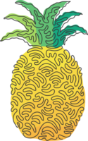 contínuo 1 linha desenhando todo saudável abacaxi orgânico para Pomar logotipo. fresco verão frutificação conceito para fruta jardim ícone. redemoinho ondulação estilo. solteiro linha desenhar Projeto gráfico ilustração png