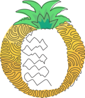 Continuous one line drawing whole healthy pineapple organic for orchard logo. Fresh summer fruitage concept for fruit garden icon. Swirl curl circle style. Single line draw design png