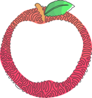 Single continuous line drawing whole healthy apples organic for orchard logo. Fresh tropical fruitage concept for fruit garden icon. Swirl curl circle style. One line draw design png