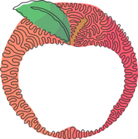 Single continuous line drawing apple fruit fresh appetizing delicious food. Healthy food single object. Swirl curl circle style. Dynamic one line draw graphic design illustration png