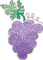 Célibataire continu ligne dessin en bonne santé biologique les raisins pour vignoble logo identité. Frais tropical fruits concept pour fruit verger jardin icône. tourbillon boucle style. un ligne dessiner graphique conception png