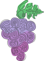 contínuo 1 linha desenhando saudável orgânico uvas para Vinhedo logotipo. fresco tropical frutificação conceito para fruta Pomar jardim ícone. redemoinho ondulação estilo. solteiro linha desenhar Projeto ilustração png