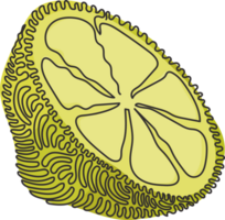 Continuous one line drawing sliced healthy organic lemon for orchard logo identity. Fresh zest fruitage concept for fruit garden icon. Swirl curl style. Single line draw design illustration png