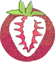 soltero uno línea dibujo rebanado sano orgánico fresa para huerta logo identidad. Fresco baya frutaje para Fruta jardín icono. remolino rizo circulo estilo. continuo línea dibujar diseño png