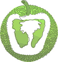 kontinuierlich einer Linie Zeichnung geschnitten gesund organisch Paprika zum Plantage Logo Identität. frisch Glocke Pfeffer zum Obst Gemüse Symbol. Strudel locken Kreis Stil. Single Linie zeichnen Design png