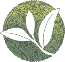 Single continuous line drawing healthy organic tea leaves for plantation logo identity. Fresh tender bud of tea shoot for tea leaf icon. Swirl curl circle style. One line draw design png