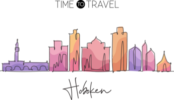 One single line drawing visit Hoboken city skyline, New Jersey. World beauty town landscape. Best holiday destination. Editable stroke trendy continuous line graphic draw design illustration png