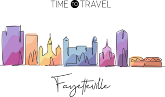 One single line drawing visit Fayetteville city skyline, North Carolina. World beauty town landscape. Best holiday destination. Editable stroke trendy continuous line draw design illustration png