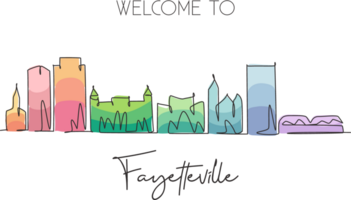 Single continuous line drawing of Fayetteville skyline, North Carolina. Famous city scraper landscape. World travel wall decor art poster print concept. Modern one line draw design illustration png