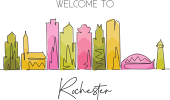 einer Single Linie Zeichnung Besuch rochester Stadt Horizont, Neu York Zustand. Welt Schönheit Stadt, Dorf Landschaft Kunst. Beste Urlaub Ziel. editierbar Schlaganfall modisch kontinuierlich Linie zeichnen Design Illustration png