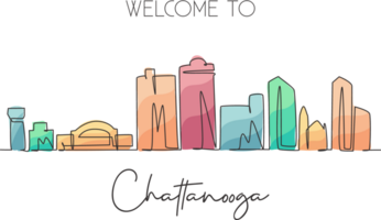 One single line drawing Chattanooga city skyline, Tennessee. World historical town landscape. Best holiday destination postcard. Editable stroke trendy continuous line draw design illustration png