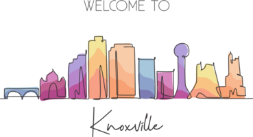 One single line drawing Knoxville city skyline, Tennessee. World historical town landscape. Best holiday destination postcard. Editable stroke trendy continuous line draw design illustration png