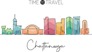 een doorlopend lijn tekening chattanooga stad horizon, Tennessee. mooi mijlpaal. wereld landschap toerisme reizen huis muur decor poster afdrukken. elegant single lijn trek ontwerp illustratie png